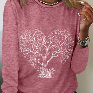 Tree Heart Casual Long Sleeve Shirt, Long sleeves, Lilicloth.com
