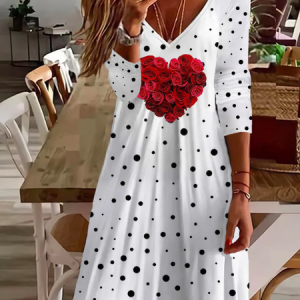 Women Polka Dots V Neck Long Sleeve Comfy Casual Printing Midi Dress, Dresses, color:White|size:XXL, catalog Noracora shop