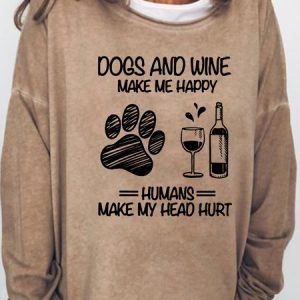 Dog And Wine Letter Sweatshirts, Hoodies&Sweatshirts, Lilicloth.com