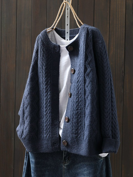 Women's Retro Artistic Loose Casual Button Cardigan Sweater, Cardigans, Lilicloth.com