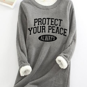 Protect Your Peace Casual Fluff Fleece Fabric Sweatshirt, Hoodies&Sweatshirts, Lilicloth.com