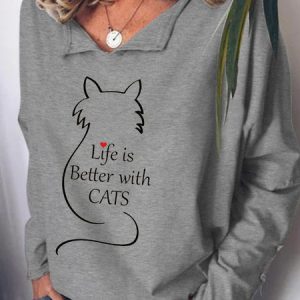 Womens Cat Lover Sweatshirt, Hoodies&Sweatshirts, Lilicloth.com