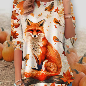 Autumn Fall Maple Fox Long sleeve Shirt, Long sleeves, Lilicloth.com