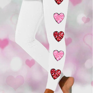 Women's Valentine Day Cute Heart Print Stretch Legging, JustFashionNow Leggings, color:White|size:XXL,
