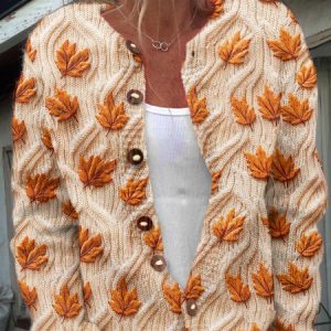 Maple Leaf Art Button Knitted Cardigan, Cardigans, Lilicloth.com