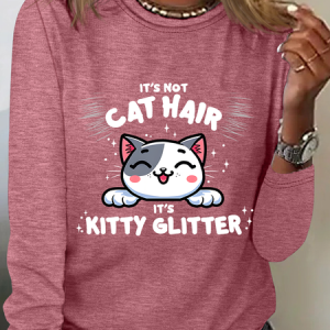 Kitty Glitter Casual Long Sleeve Shirt, Long sleeves, Lilicloth.com