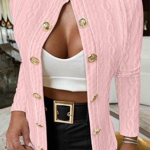 Stand Collar Long Sleeve Cable Textured Coat Button Front Jacket, women Jackets & Coats, ChicMe catalog