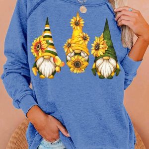 Womens Garden gnome cute watercolor Sunflower gnome Casual Sweatshirt, Hoodies&Sweatshirts, Lilicloth.com