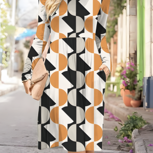 Women's Art Plaid Print Long Sleeve Pocket Dress, Dresses, Lilicloth.com