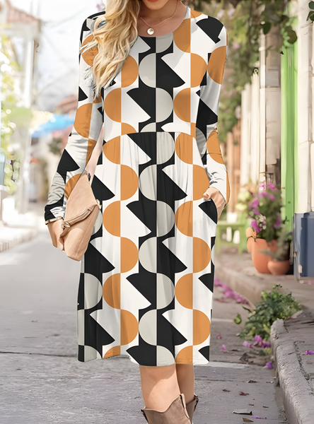 Women's Art Plaid Print Long Sleeve Pocket Dress, Dresses, Lilicloth.com
