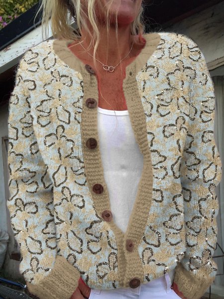Vintage flower button knit sweater, Cardigans, Lilicloth.com