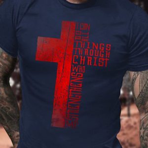 Men's Religious Cross Graphic Print Crew Neck Loose Casual Cotton T-Shirt, T-shirts, Lilicloth.com