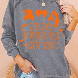 Womens Zero Amucks Given Halloween Party Hocus Pocus Casual Sweatshirt, Hoodies&Sweatshirts, Lilicloth.com