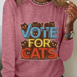 Vote For Cats Casual Long Sleeve Shirt, Long sleeves, Lilicloth.com