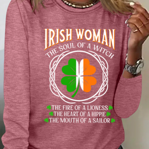 Irish Woman Fire Of A Lioness Heart Of A Hippie - Funny St Patrick's Day Casual Long Sleeve Shirt, Long sleeves, Lilicloth.com