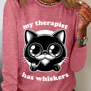Therapist Cat - Cute Irony Pet Casual Long Sleeve Shirt, Long sleeves, Lilicloth.com