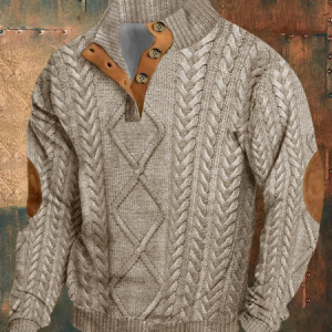 Men's Western Casual Vintage Print Half Collar Button Sweatshirt, Hoodies&Sweatshirts, Lilicloth.com