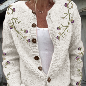 Scottish thistle knit sweater cardigan, Cardigans, Lilicloth.com