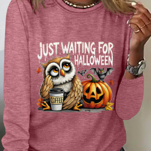 Halloween Owl Coffee Casual Long Sleeve Shirt, Long sleeves, Lilicloth.com
