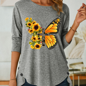 Faith Classic Three-Button Crew Neck T-Shirt, Long sleeves, Lilicloth.com