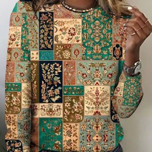 Vintage floral color block long sleeved T-shirt, Long sleeves, Lilicloth.com