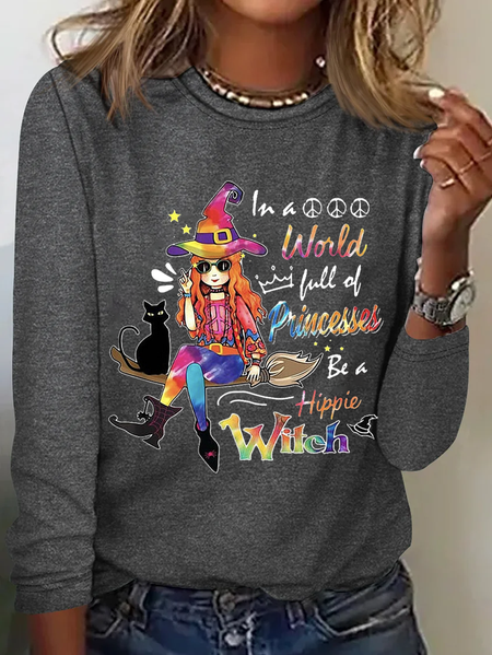Hippie Girl And Black Cat A Hippie Witch Halloween T-shirt, Long sleeves, Lilicloth.com