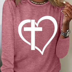Women's Jesus Christian Crew Neck Casual Top, Long sleeves, Lilicloth.com