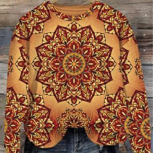 Women's Crew Neck Ethnic Casual Spring/Fall Long Sleeve Sweatshirt, JustFashionNow Sweatshirts & Hoodies, color:Orange|size:XXL,
