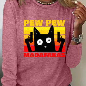 Pew Pew Madafakas Cat Casual Long Sleeve Shirt, Long sleeves, Lilicloth.com