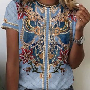 Vintage Animal Crew Neck Short Sleeve T-shirt, T-shirts, color:Light Blue|size:4XL, catalog Noracora shop