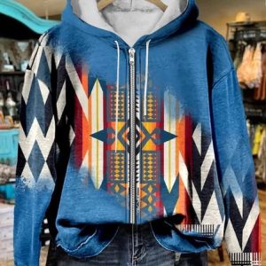 Blue Aztec Print Casual Sweatshirt Hoodie, Hoodies&Sweatshirts, Lilicloth.com
