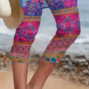 Casual Floral Capris Elastic Waist Printing Leggings, Leggings, color:As Picture|size:XXL, catalog Noracora shop