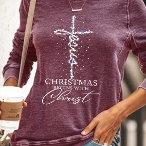 Women's Crew Neck Text Letters Casual Spring/Fall Cotton-Blend Long Sleeve Sweatshirt, JustFashionNow Sweatshirts & Hoodies, color:Red|size:3XL,
