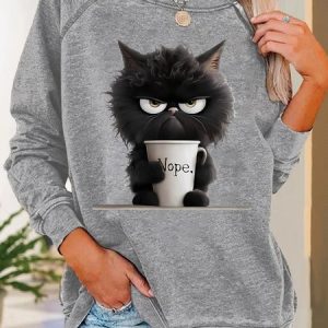 Funny Cat Nope Casual Sweatshirt, Hoodies&Sweatshirts, Lilicloth.com