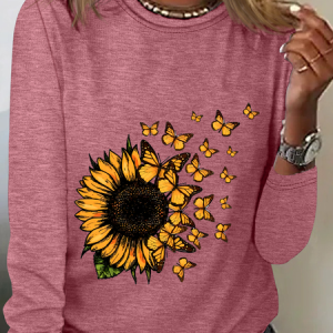 Women's Long Sleeve Blouse Spring/Fall Floral Crew Neck Daily Going Out Casual Top, JustFashionNow Shirts, color:Watermelon|size:3XL,