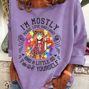 Peace Love And Light Printed Hipp Casual Sweatshirt, Hoodies&Sweatshirts, Lilicloth.com