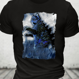 Catzilla Attacking Japan Funny Cute Cat Kaiju Monster Cotton T-Shirt, T-shirts, Lilicloth.com
