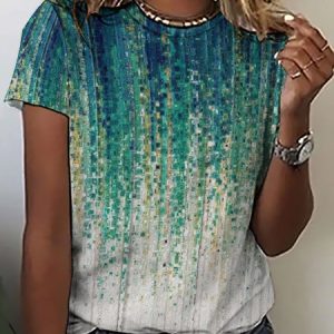 Women's Art Print Crew Neck Casual T-Shirt, T-shirts, Lilicloth.com