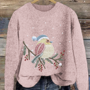 Crew Neck Maple Leaf Loose Casual Sweater, Sweaters, Lilicloth.com
