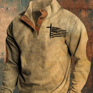Men's Western Vintage Faith Flag Print Half Collar Sweatshirt, Hoodies&Sweatshirts, Lilicloth.com