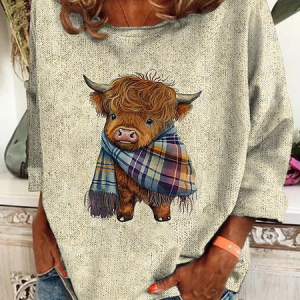 Women's West Highland Cow Print Casual Sweatshirt, Hoodies&Sweatshirts, Lilicloth.com