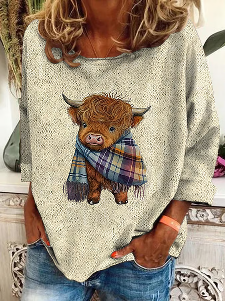 Women's West Highland Cow Print Casual Sweatshirt, Hoodies&Sweatshirts, Lilicloth.com