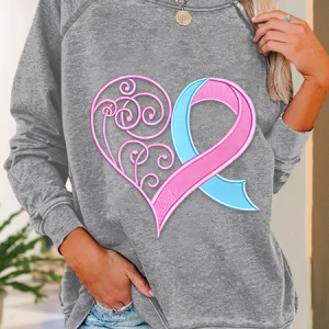 Pink Breast Cancer Heart Casual Sweatshirt, Hoodies&Sweatshirts, Lilicloth.com