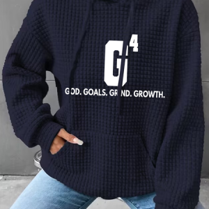 Women's God Goals Grind Growth Printed Loose Simple Hoodie, Hoodies&Sweatshirts, Lilicloth.com
