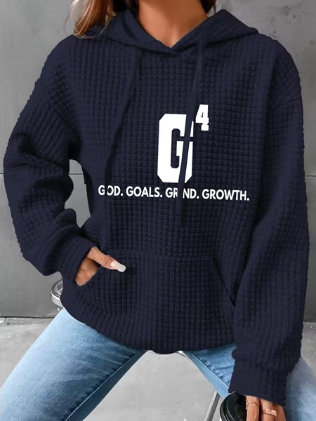 Women's God Goals Grind Growth Printed Loose Simple Hoodie, Hoodies&Sweatshirts, Lilicloth.com