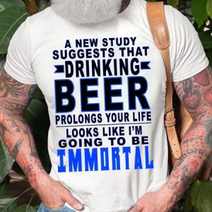 Men's Drinking Beer Going To Be Immortal Funny Casual Text Letters Crew Neck Cotton T-shirt, T-shirts, Lilicloth.com