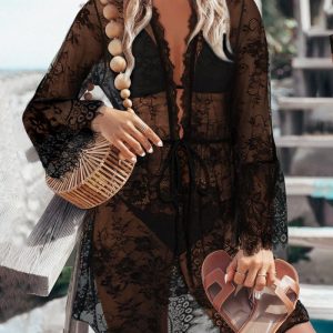 Sheer Mesh Lace Long Sleeve V-Neck Cover Up Sexy Vacation Dress, women Cover Ups, ChicMe catalog