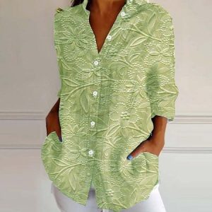 Shirt Collar Long Sleeve 3D Printing Regular Loose Shirt For Women, Shirts, color:Lightgreen|size:XXL, catalog Noracora shop