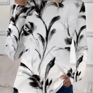 Casual Floral Print Crew Neck Long Sleeve T-shirt, T-shirts, color:White|size:XXL, catalog Noracora shop