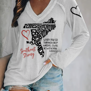 V-neck Retro Southeast Strong When You Go Through Deep Waters, I Will Be With You Isaiah 43:2 Tennessee Georgia, South Carolina, North Carolina, , Virginia, Florida Print T-Shirt, Long sleeves, Lilicloth.com